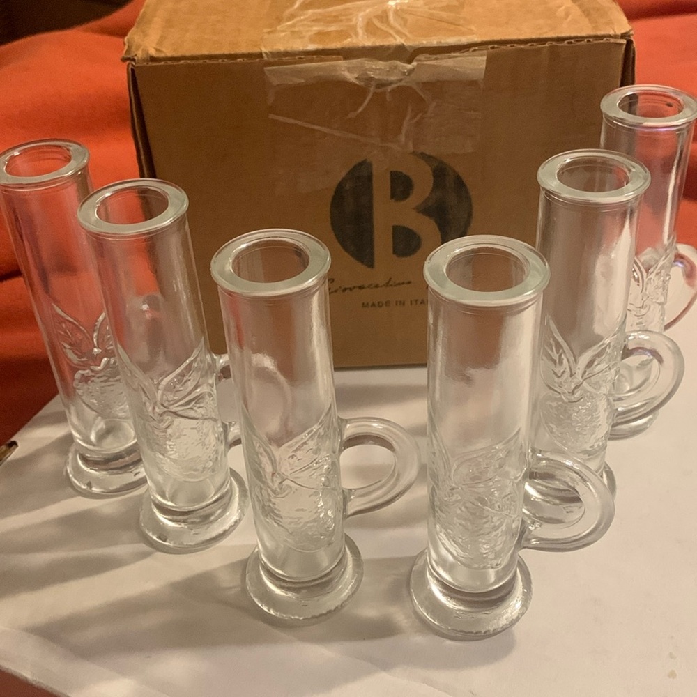 Vintage Les Verres Limoncello Italian Shot Glasses Lemon design w/ handle set 6